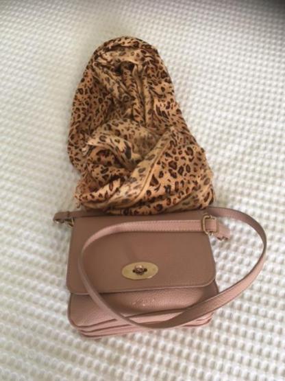 Pink bag and brown scarf